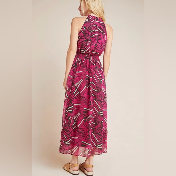 ANTHROPOLOGIE Maeve Kelli Halter Maxi Dress Pink Sleeveless Printed Size XS - Picture 2 of 14